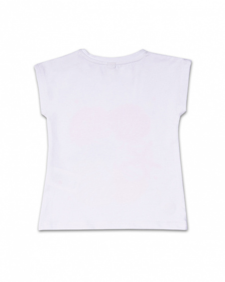 T-shirt bianca in maglia con stampa Seashell per bambina