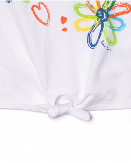 T-shirt bianca in maglia con nodo per bambina Holidays