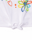 T-shirt bianca in maglia con nodo per bambina Holidays