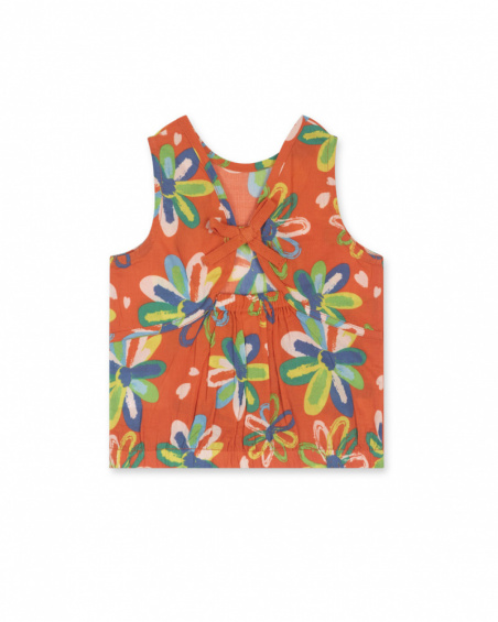 T-shirt rossa in popeline per bambina Holidays