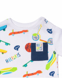 T-shirt bianca in maglia con stampa Vacanze per bambino
