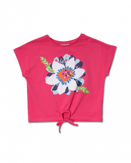 T-shirt in maglia fiore fucsia per bambina Amazzonia T-shirt in maglia fiore fucsia per bambina Amazzonia
