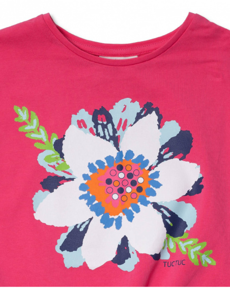 T-shirt in maglia fiore fucsia per bambina Amazzonia
