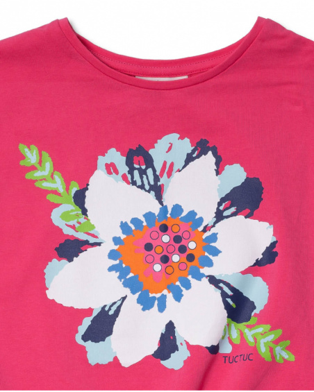 T-shirt in maglia fiore fucsia per bambina Amazzonia T-shirt in maglia fiore fucsia per bambina Amazzonia
