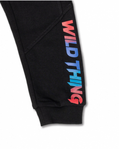 Pantalone lungo nero in maglia per bambino Wild thing Pantalone lungo nero in maglia per bambino Wild thing