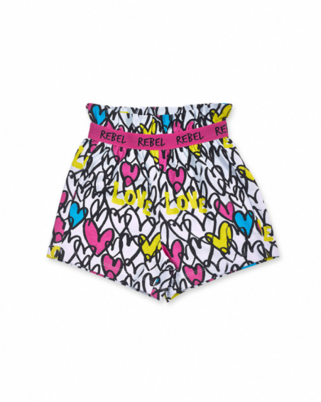 Shorts bianchi in maglia stampata per bambina Rebel Girl