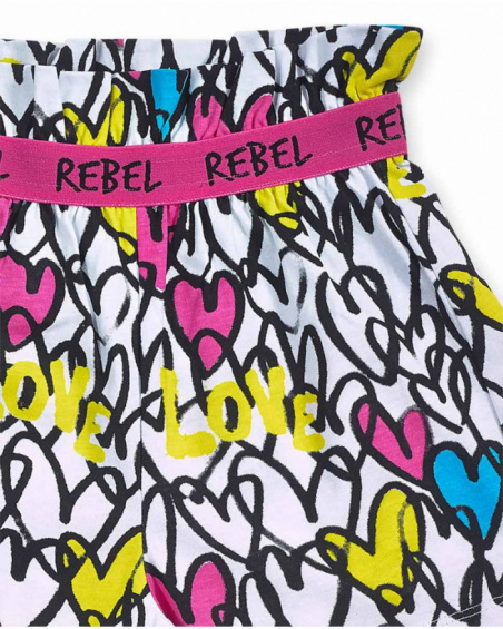 Shorts bianchi in maglia stampata per bambina Rebel Girl