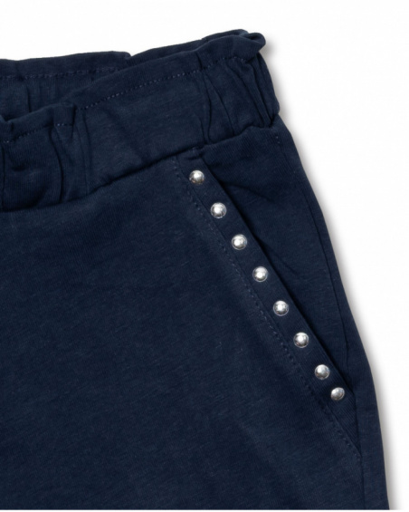Pantaloncino in maglia blu navy per bambina Leonor Basics Girl