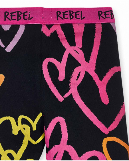 Leggings ciclismo neri stampati per bambina Rebel Girl