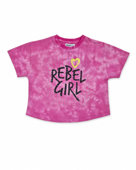 T-shirt in maglia fucsia per bambina Rebel Girl