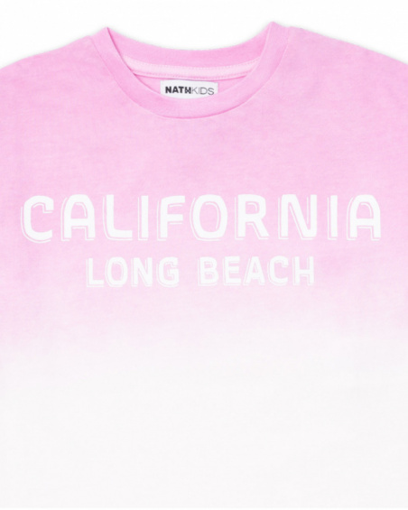 T-shirt lunga rosa in maglia per bambina Paradiso beach