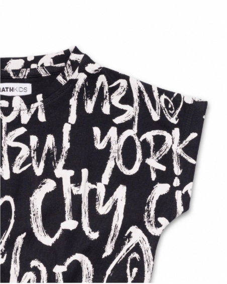 T-shirt stampata in maglia nera per bambina One day in NYC
