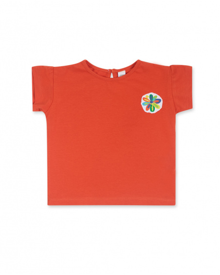 T-shirt en maille rouge brodé fille Holidays