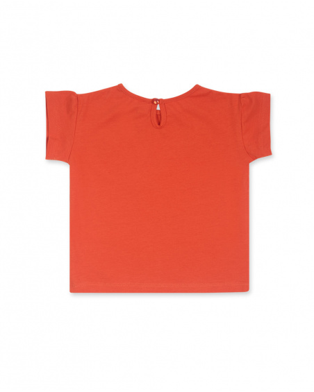 T-shirt en maille rouge brodé fille Holidays