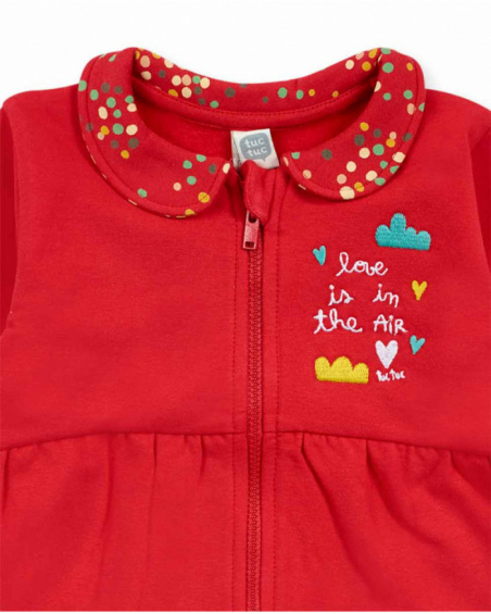 Completo peluche rosso lavorato a maglia per bambina P'tit Zoo