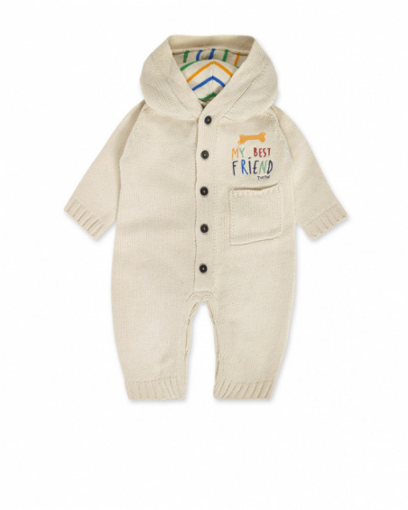 Tutina beige in maglia per bambino Pugs Life