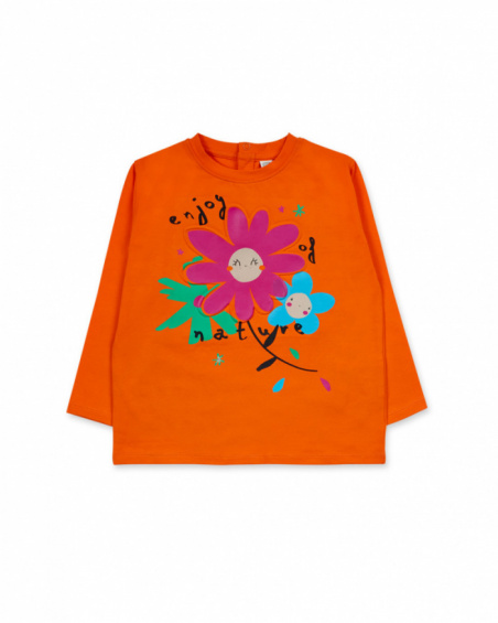 T-shirt in maglia arancione per bambina Trecking Time