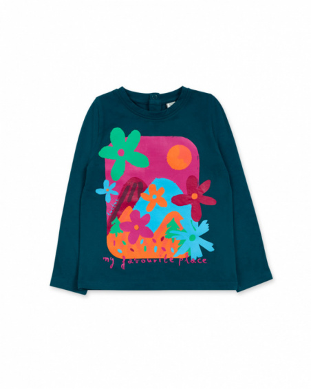 T-shirt verde in maglia per bambina Trecking Time