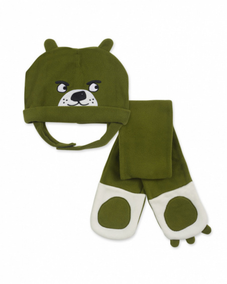 Cappello e sciarpa in felpa verde per bambino Trecking Time