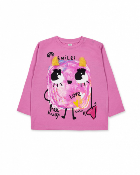 T-shirt in maglia rosa da bambina Grandi Abbracci