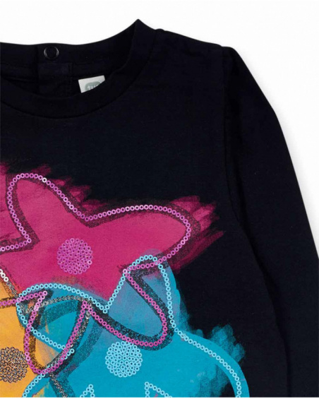 T-shirt nera in maglia per bambina Grandi Abbracci