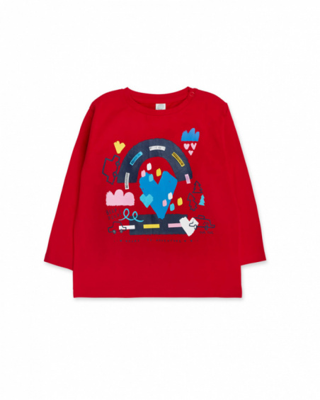 T-shirt rossa in maglia per bambina Road to Adventure