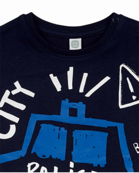 T-shirt Road to Adventure blu in maglia per bambino