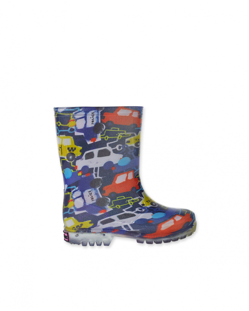 Stivali da pioggia blu stampati da ragazzo Road to Adventure tuc tuc