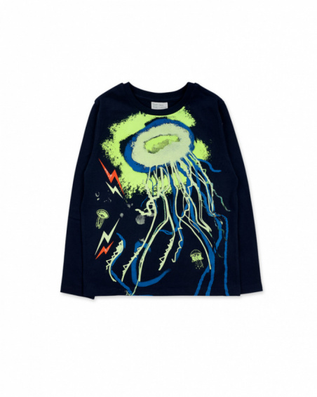 T-shirt in jersey blu brillante per bambino Ocean Mistery