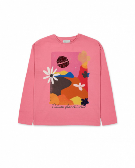 T-shirt in maglia rosa per bambina Natural Planet
