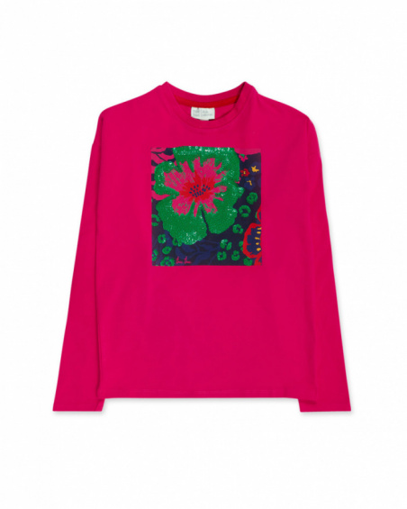 T-shirt in maglia rosa per bambina Wild Flower