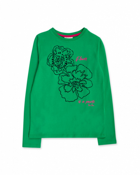 T-shirt verde in maglia per bambina Wild Flower