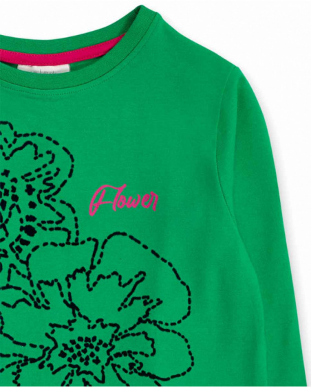 T-shirt verde in maglia per bambina Wild Flower