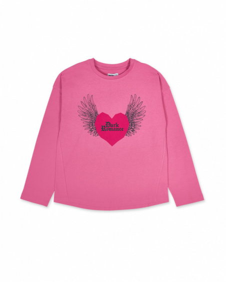 T-shirt rosa lavorata a maglia bambina della collezione Dark