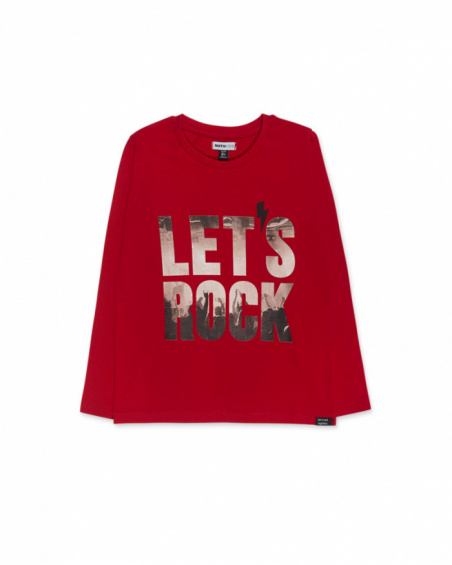 T-shirt rossa in maglia per ragazzi della collezione Let's Rock