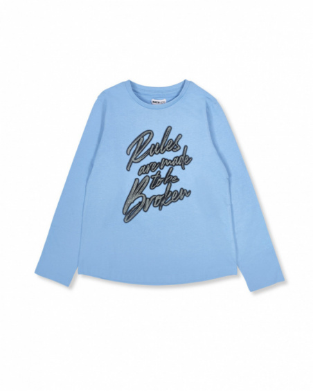 T-shirt blu in maglia per bambina della collezione No Rules