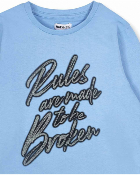 T-shirt blu in maglia per bambina della collezione No Rules