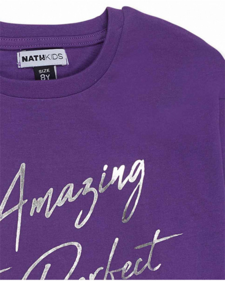 T-shirt lilla in maglia per bambina della collezione Nocturne
