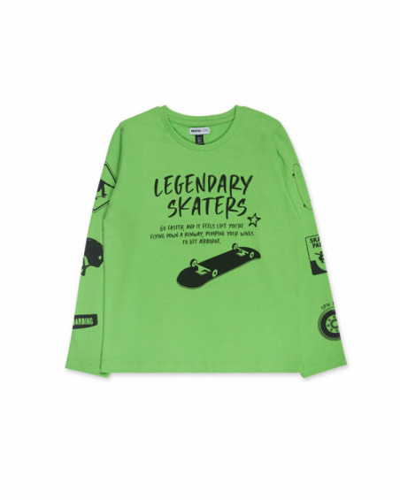 T-shirt verde in maglia per bambino della collezione SK8 Park