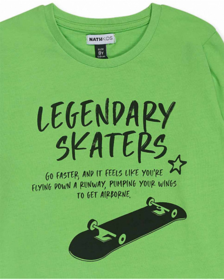 T-shirt verde in maglia per bambino della collezione SK8 Park