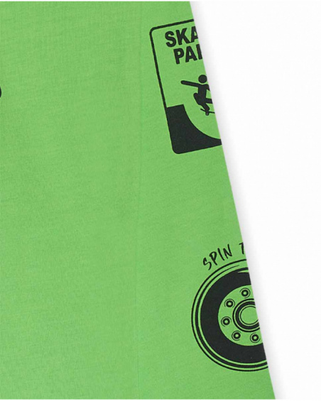T-shirt verde in maglia per bambino della collezione SK8 Park