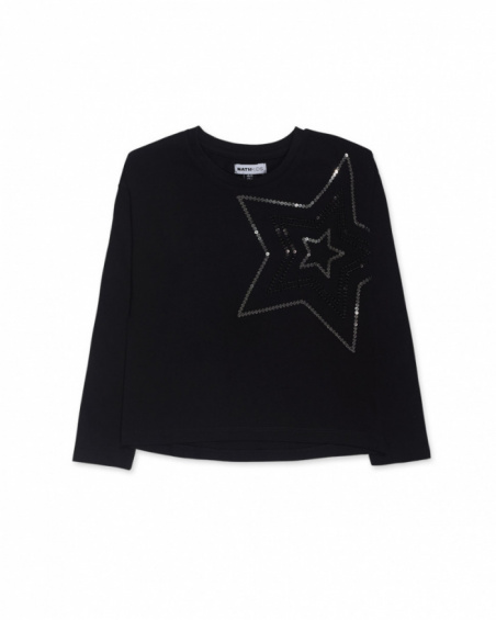 T-shirt nera in maglia per bambina della collezione Starlight