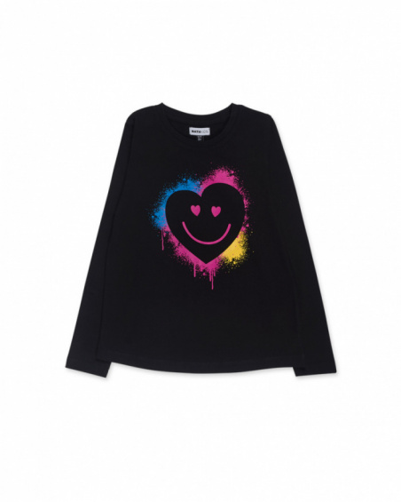 T shirt nera in maglia bambina della collezione Happy World tuc tuc