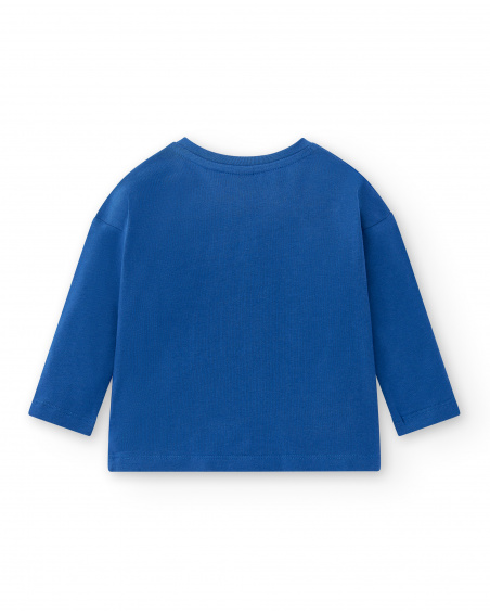 T-shirt blu lavorata a maglia da bambina collezione Run Sing