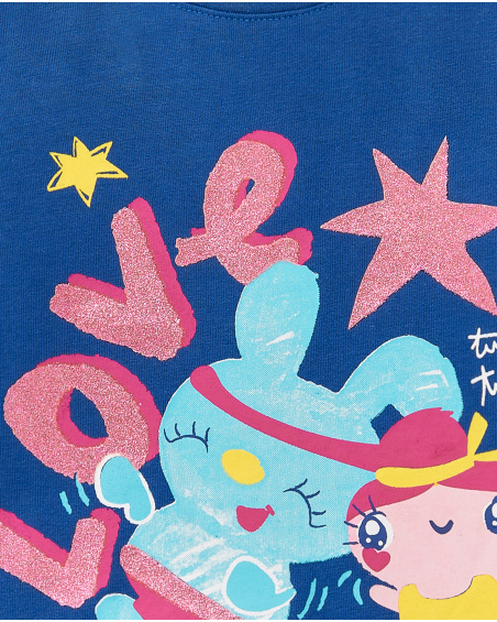 T-shirt blu lavorata a maglia da bambina collezione Run Sing