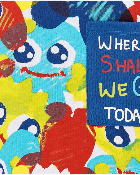 T-shirt blu stampata da bambino collezione Run Sing Jump