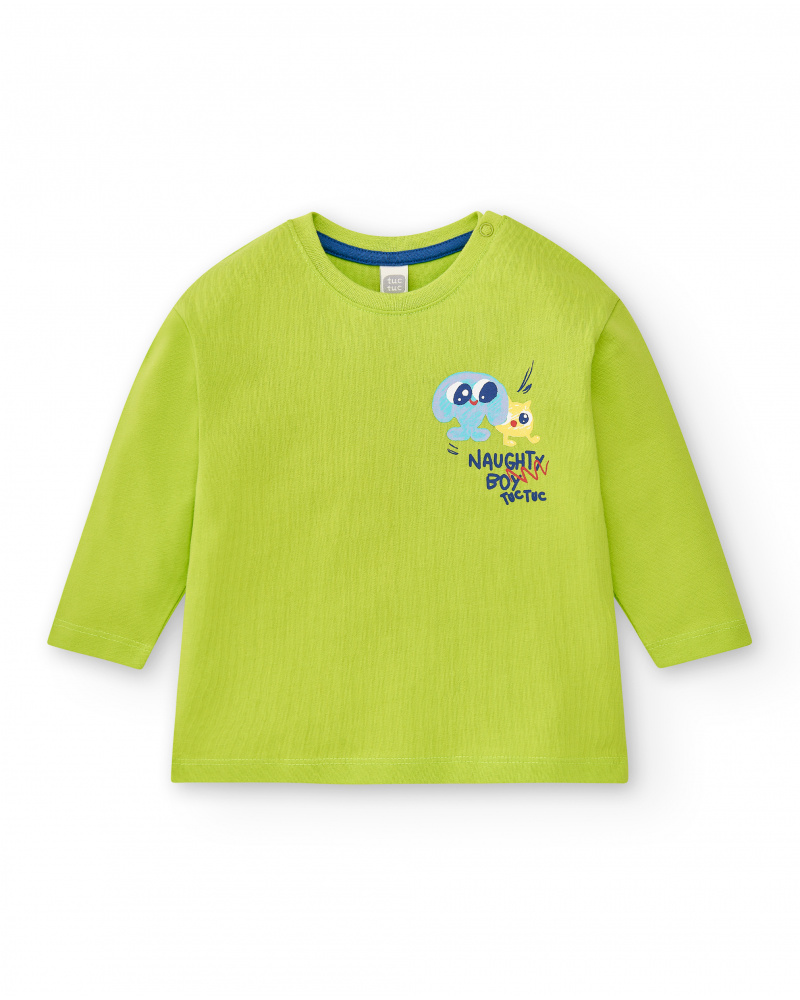 T-shirt verde in maglia da bambino collezione Run Sing Jump