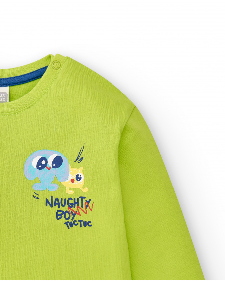 T-shirt verde in maglia da bambino collezione Run Sing Jump