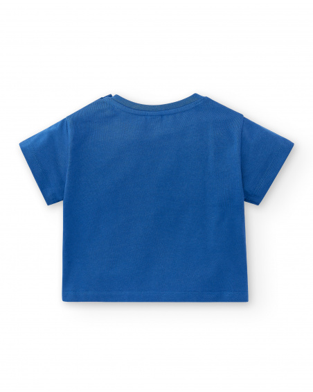 T-shirt blu lavorata a maglia da bambino collezione Run Sing