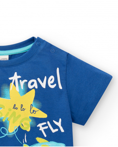 T-shirt blu lavorata a maglia da bambino collezione Run Sing